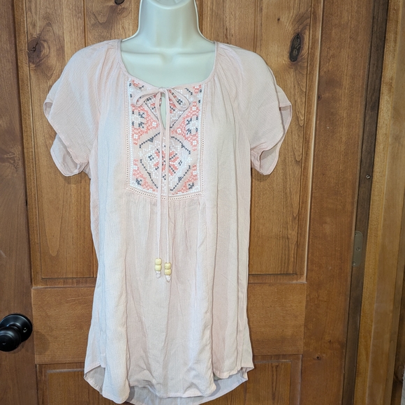 Live and Let Live Pink Crocheted  Tunic‎ Short Sleeve - Picture 1 of 6